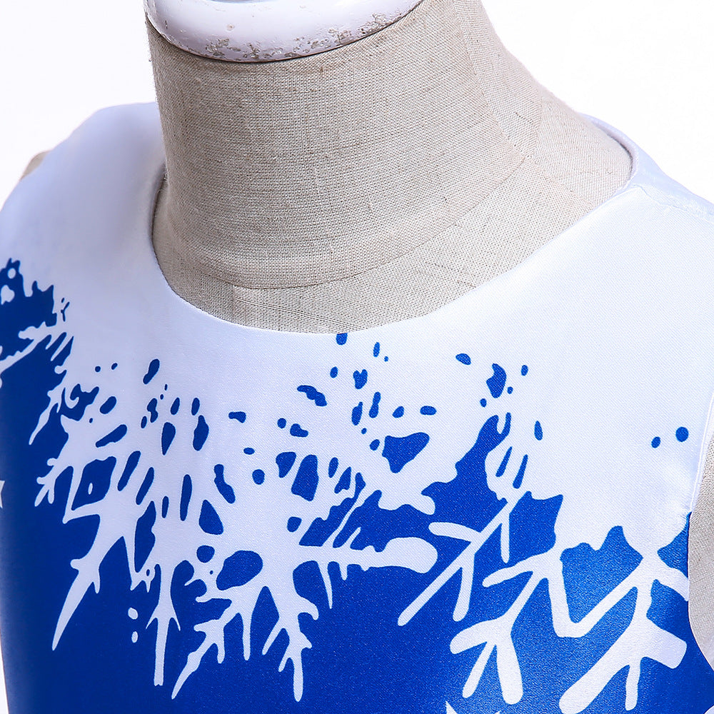 Cute Cartoon Print Satin Princess Dress for Girls | Snowflake Party & Holiday Gown