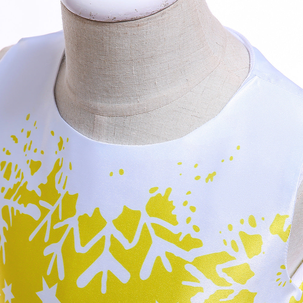 Cute Cartoon Print Satin Princess Dress for Girls | Snowflake Party & Holiday Gown