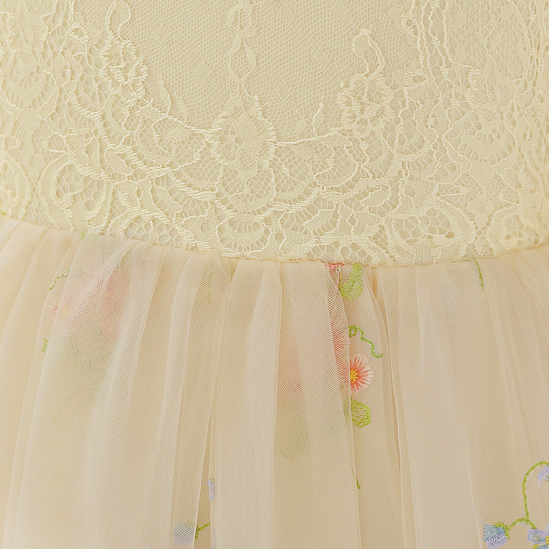 Champagne Embroidered Lace Princess Maxi Dress for Girls | Cute Flower Girl & Party Gown