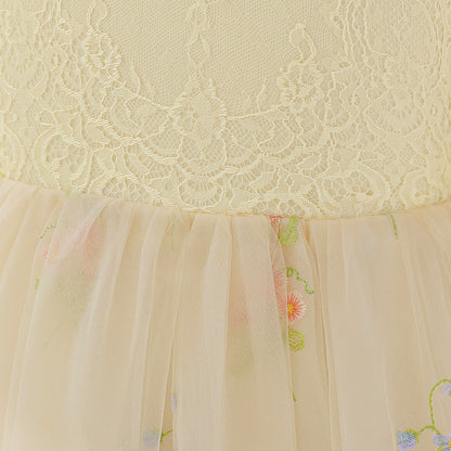 Frocklet Champagne Embroidered Lace Princess Maxi Dress for Girls | Cute Flower Girl & Party Gown 7