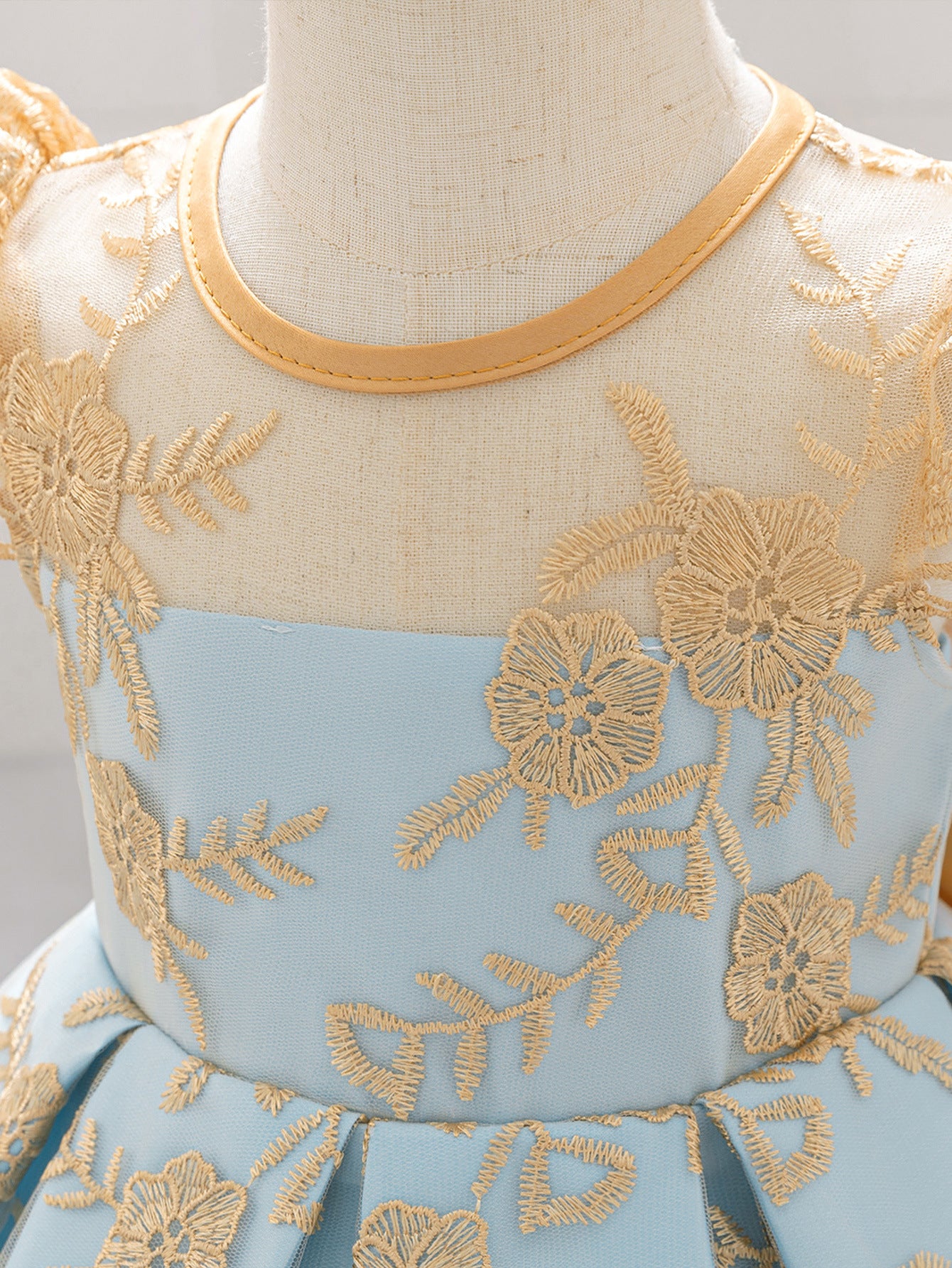 Champagne Princess Ball Gown Dress for Girls – Embroidered Tulle & Bowknot