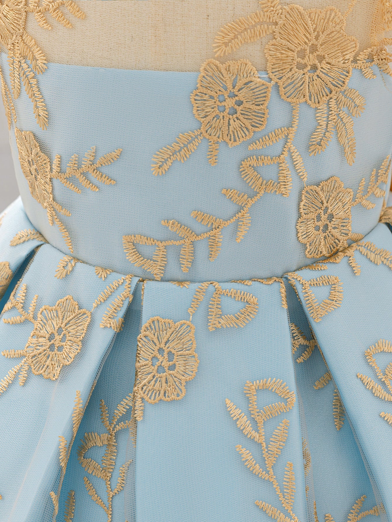 Champagne Princess Ball Gown Dress for Girls – Embroidered Tulle & Bowknot