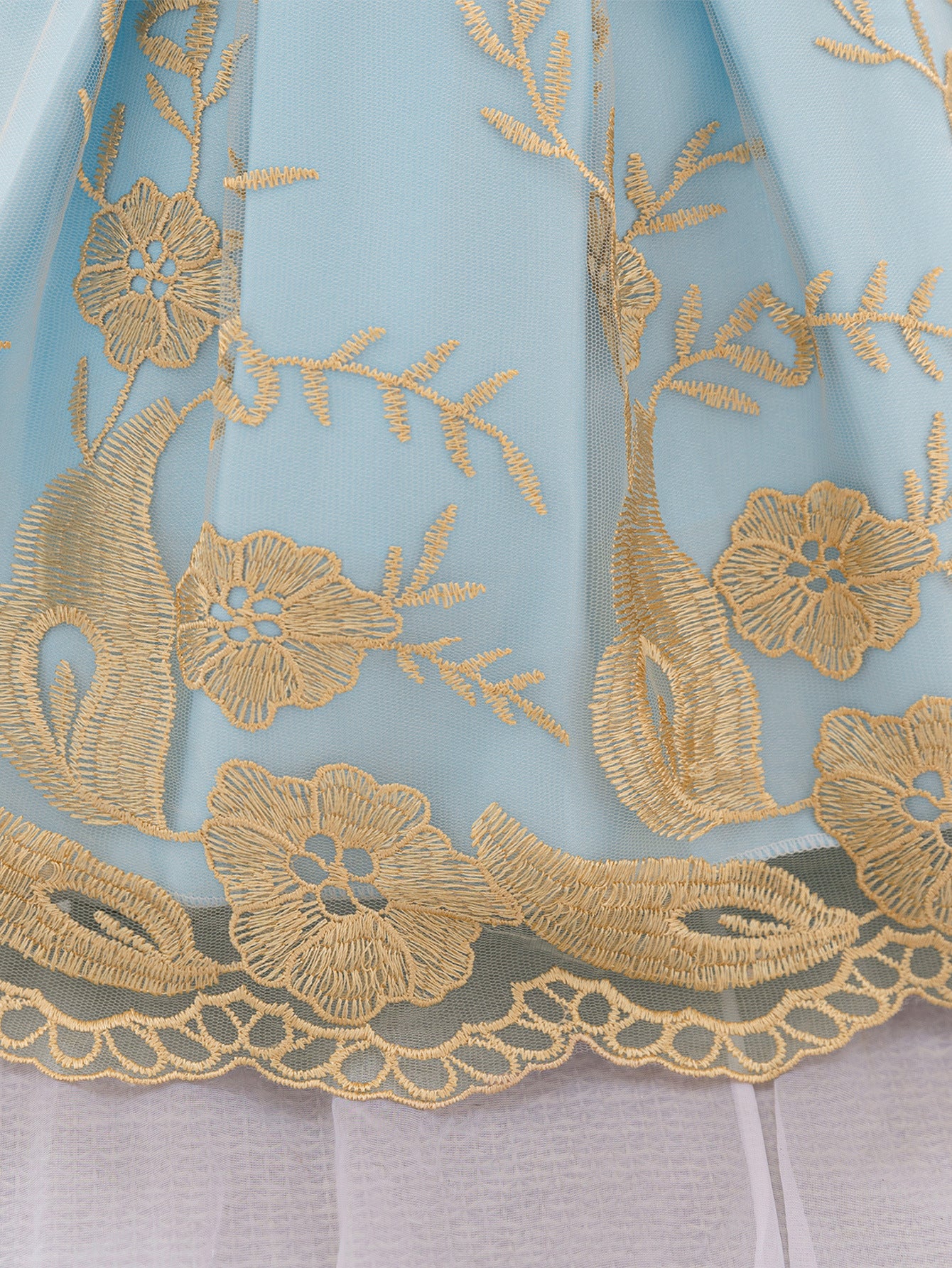 Champagne Princess Ball Gown Dress for Girls – Embroidered Tulle & Bowknot