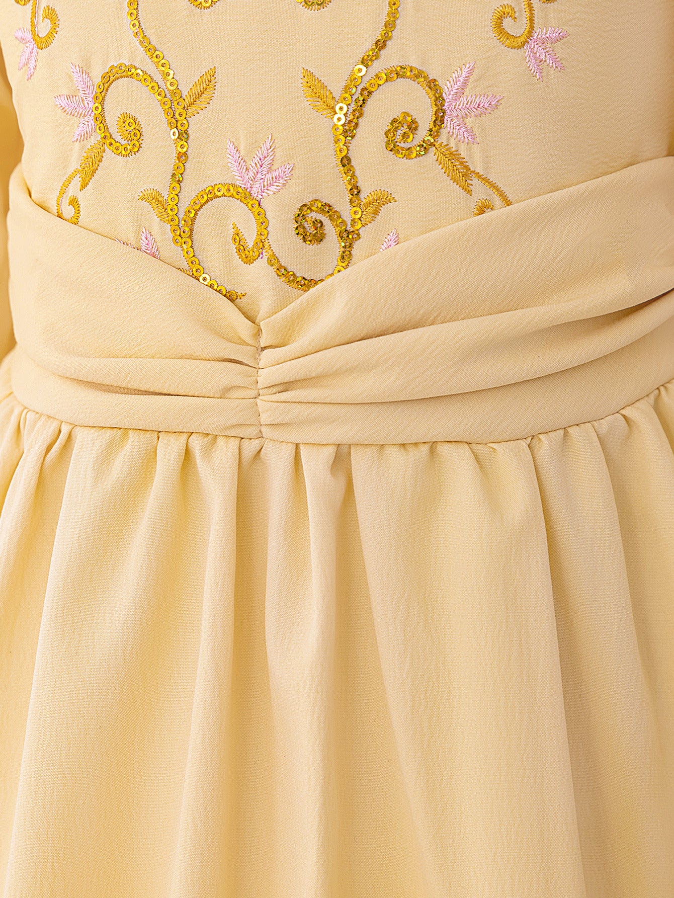 Champagne Maxi Embroidered Flower Girl Princess Dress - Long Sleeve A-Line Gown for Kids (3-8 Years)