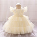 Champagne Puffy Tulle Princess Dress with Flutter Sleeves
