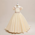 Champagne Satin Embroidered Princess Dress for Girls