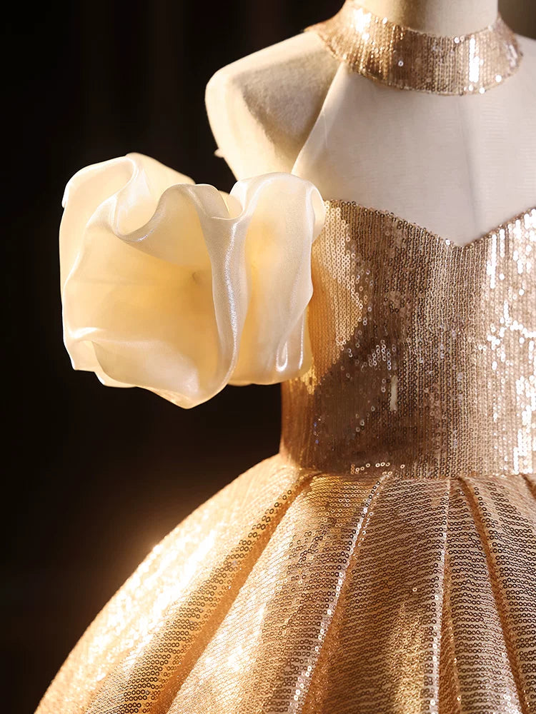 Cute Champagne Sequin Maxi Dress for Girls – Party, Wedding & Special Occasions