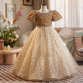 Champagne Sequin Maxi Flower Girl Dress for Girls