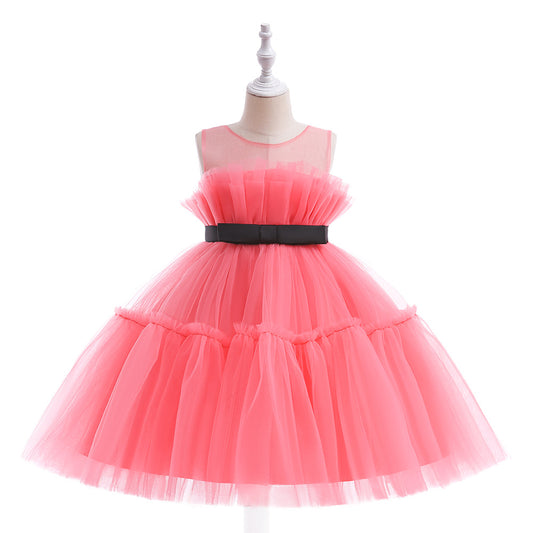 Cute Colorblock Mesh Cake Dress for Girls – Party & Wedding Flower Girl Frock