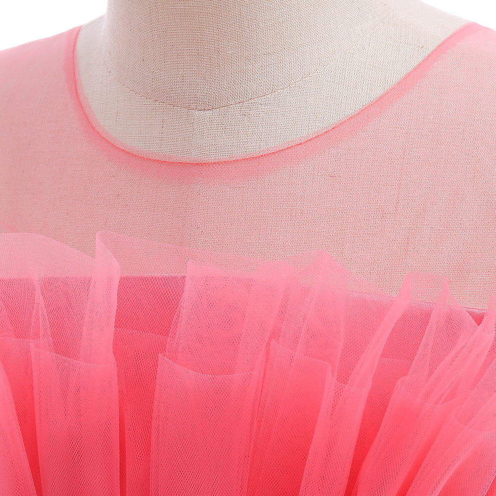 Cute Colorblock Mesh Cake Dress for Girls – Party & Wedding Flower Girl Frock