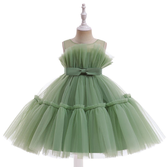 Cute Colorblock Mesh Cake Dress for Girls – Party & Wedding Flower Girl Frock
