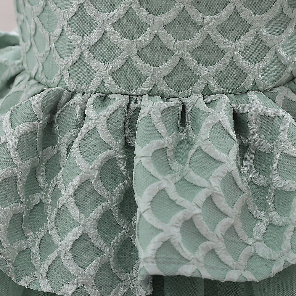 Cute Puff Sleeve A-Line Baby Dress with Bowknot & Ruffle Skirt