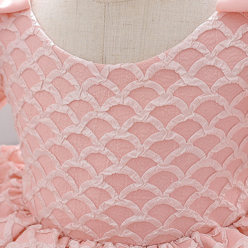 Cute Puff Sleeve A-Line Baby Dress with Bowknot & Ruffle Skirt