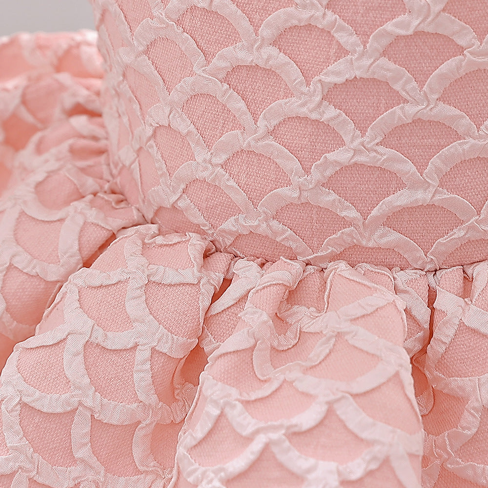 Cute Puff Sleeve A-Line Baby Dress with Bowknot & Ruffle Skirt
