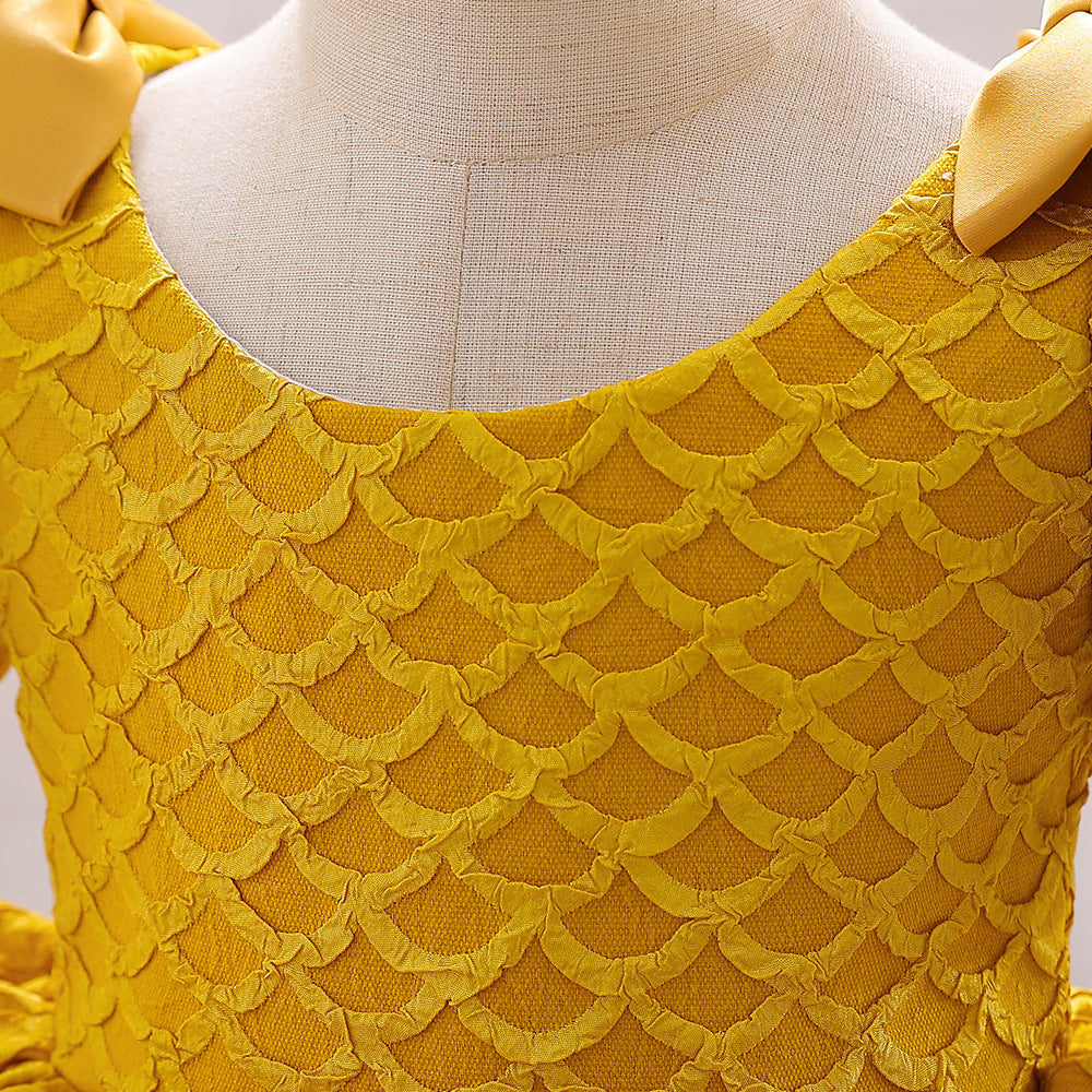 Cute Puff Sleeve A-Line Baby Dress with Bowknot & Ruffle Skirt