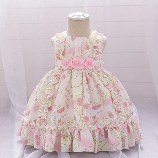 Light Pink Floral A-Line Princess Dress for Girls - Tea Length Party Gown