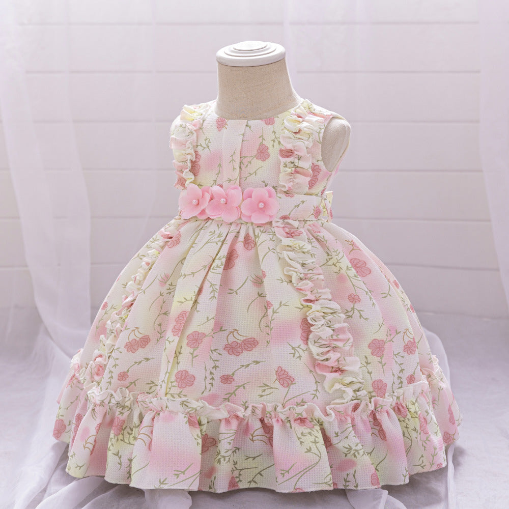 Light Pink Floral A-Line Princess Dress for Girls - Tea Length Party Gown