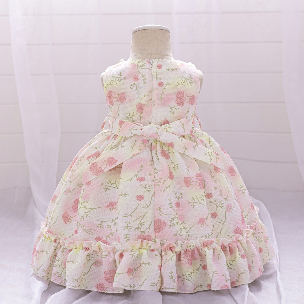 Light Pink Floral A-Line Princess Dress for Girls - Tea Length Party Gown