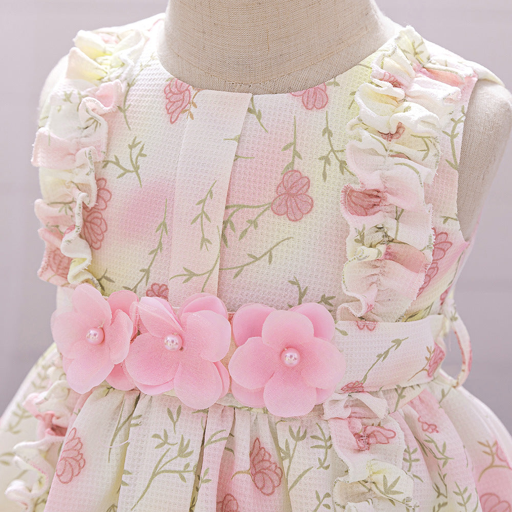 Light Pink Floral A-Line Princess Dress for Girls - Tea Length Party Gown