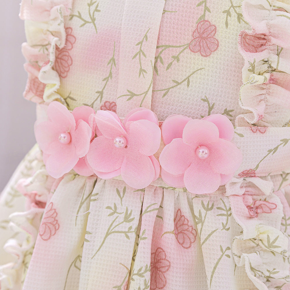 Light Pink Floral A-Line Princess Dress for Girls - Tea Length Party Gown