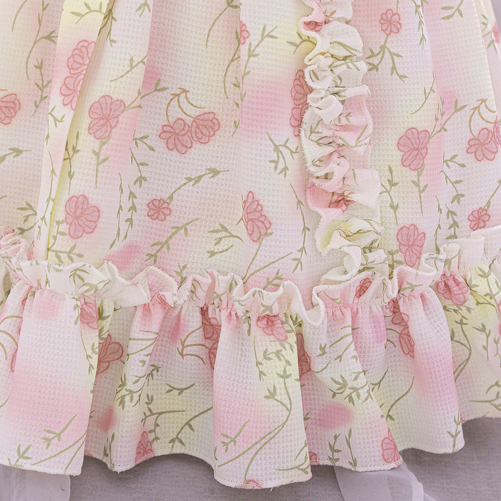 Light Pink Floral A-Line Princess Dress for Girls - Tea Length Party Gown