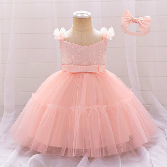 Adorable A-Line Lace & Tulle Bow Dress for Girls | Perfect for Parties & Weddings
