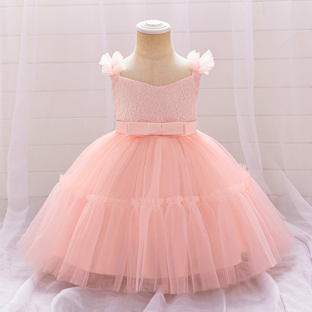 Adorable A-Line Lace & Tulle Bow Dress for Girls | Perfect for Parties & Weddings