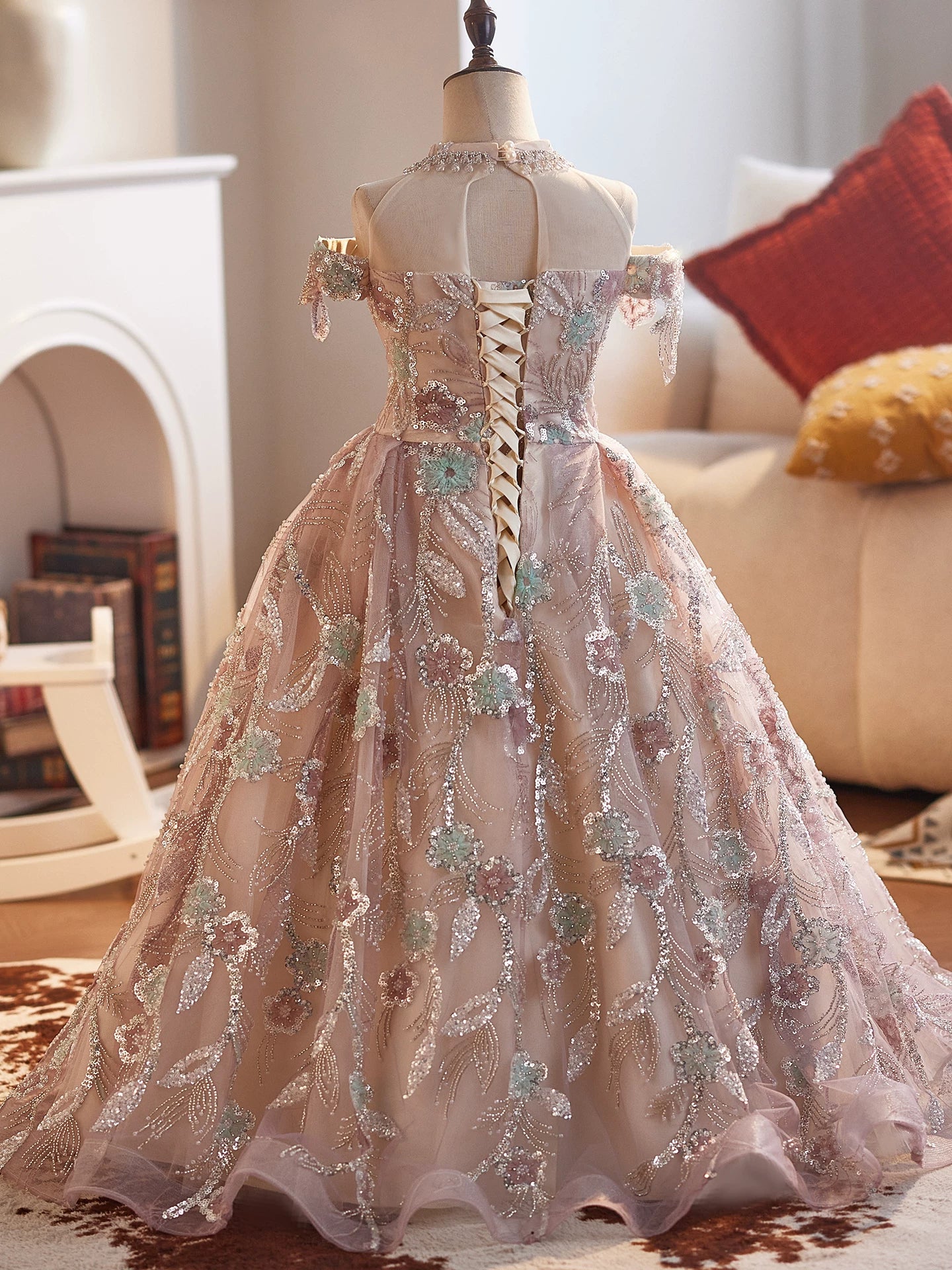 Dusty Rose A-Line Sequin Flower Girl Maxi Dress | Cute Kids Formal Gown