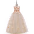 Cute A-Line Mesh Girls' Maxi Party Dress with Applique & Sequins