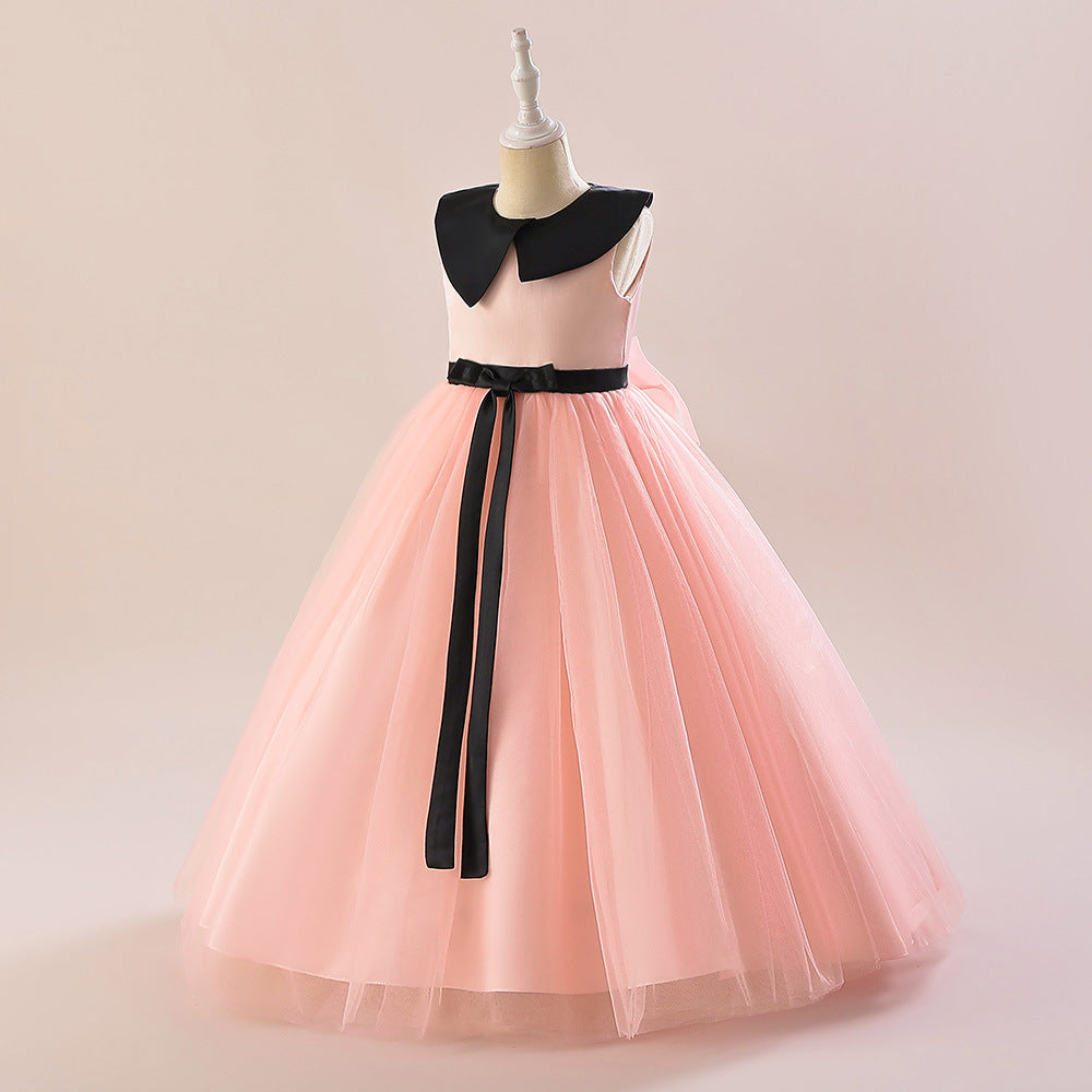 Girls' Mesh Maxi A-Line Dress with Bowknot – Cute Party & Event Gown
