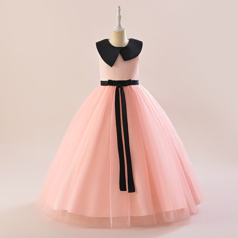 Girls' Mesh Maxi A-Line Dress with Bowknot – Cute Party & Event Gown