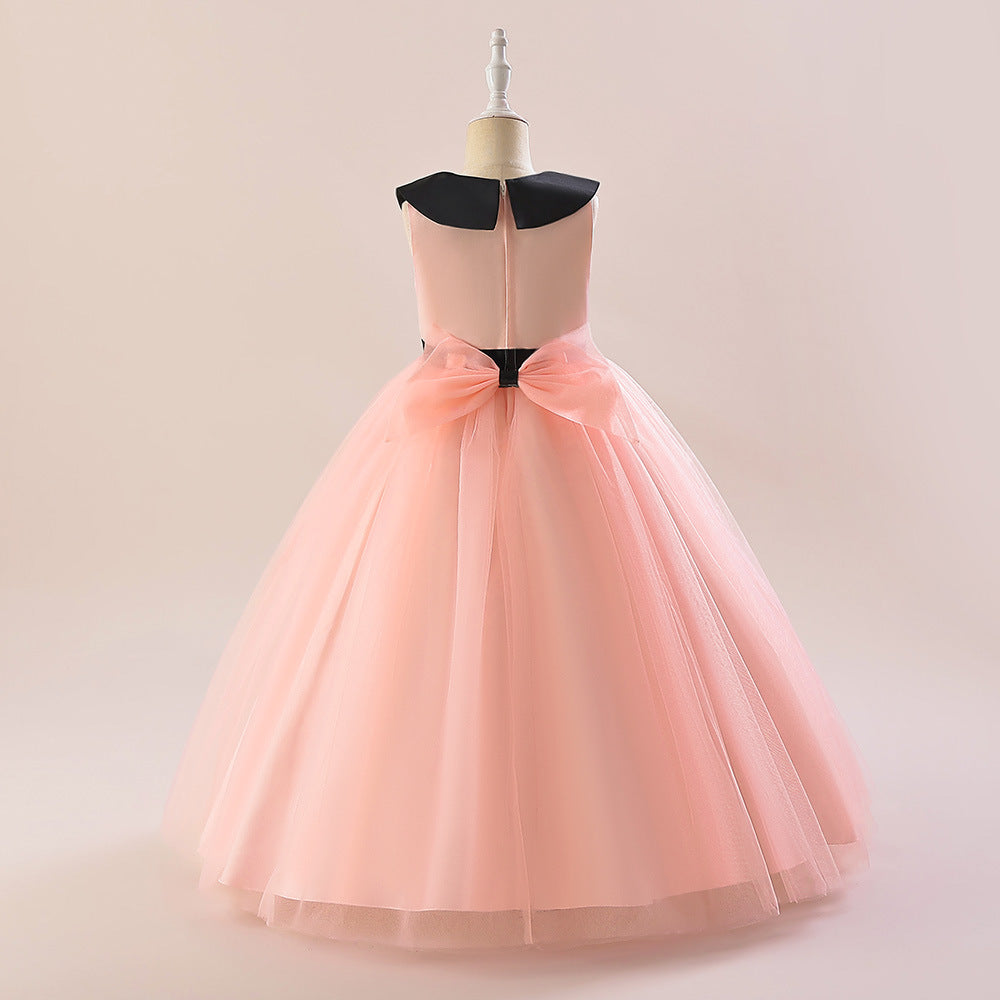 Girls' Mesh Maxi A-Line Dress with Bowknot – Cute Party & Event Gown