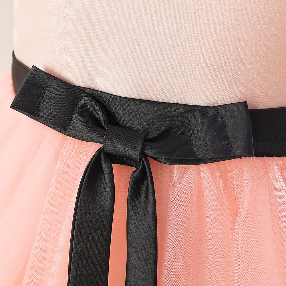 Girls' Mesh Maxi A-Line Dress with Bowknot – Cute Party & Event Gown