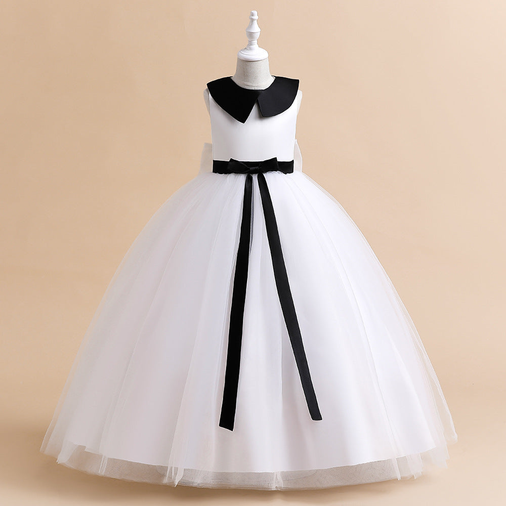 Girls' Mesh Maxi A-Line Dress with Bowknot – Cute Party & Event Gown
