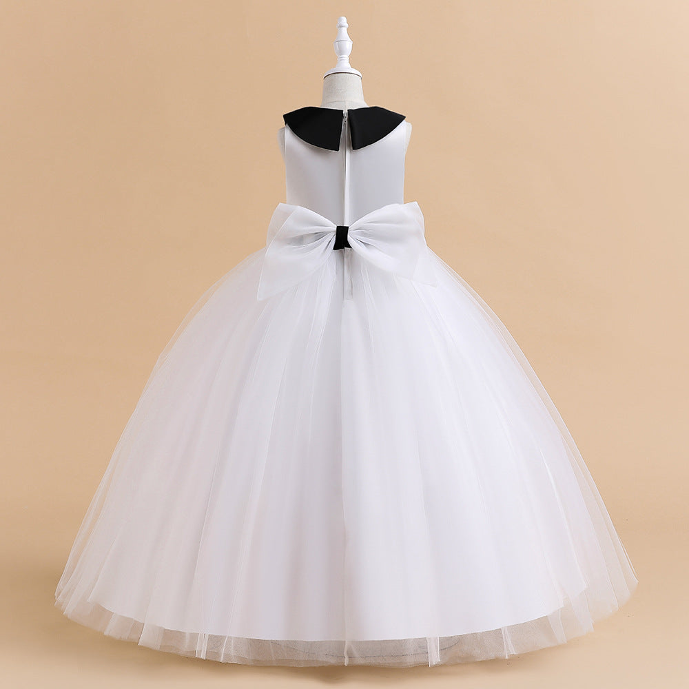 Girls' Mesh Maxi A-Line Dress with Bowknot – Cute Party & Event Gown