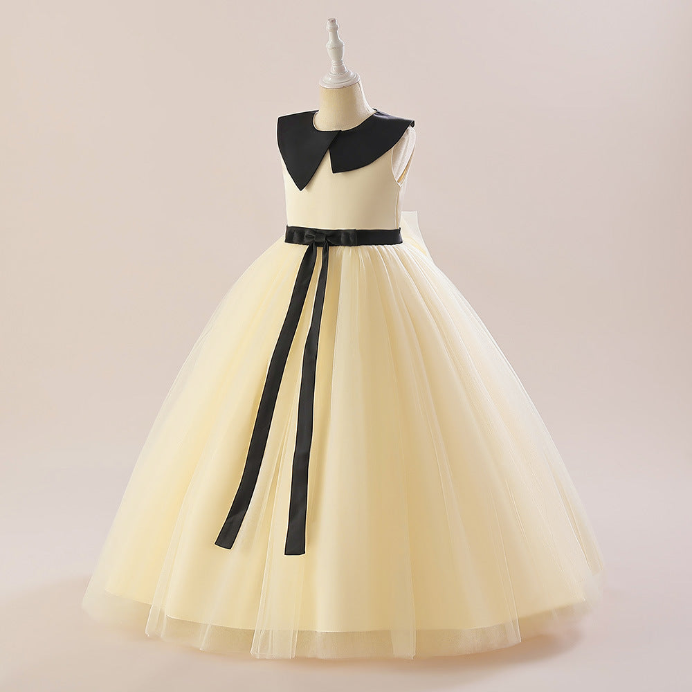 Girls' Mesh Maxi A-Line Dress with Bowknot – Cute Party & Event Gown