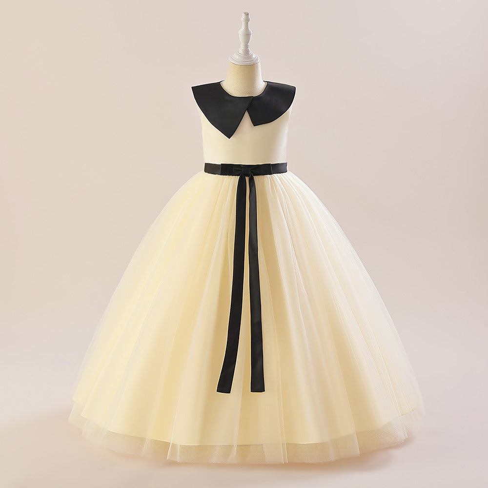 Girls' Mesh Maxi A-Line Dress with Bowknot – Cute Party & Event Gown