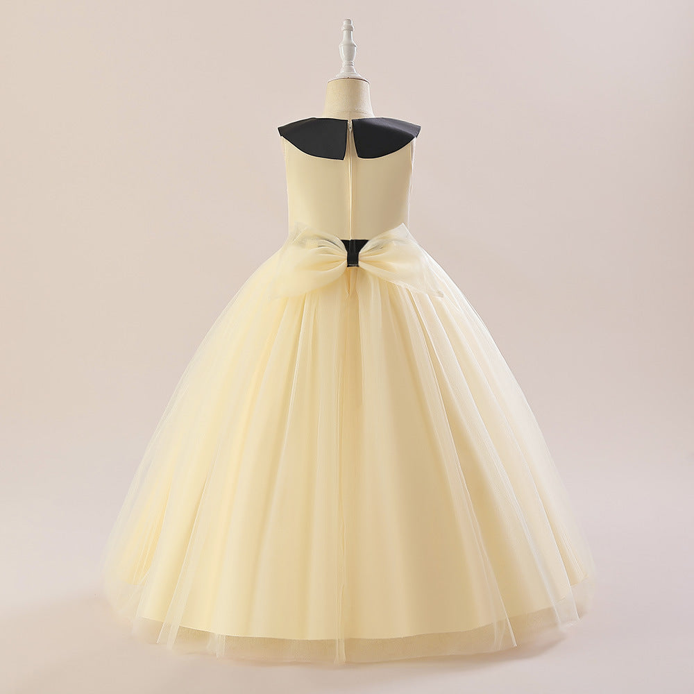 Girls' Mesh Maxi A-Line Dress with Bowknot – Cute Party & Event Gown