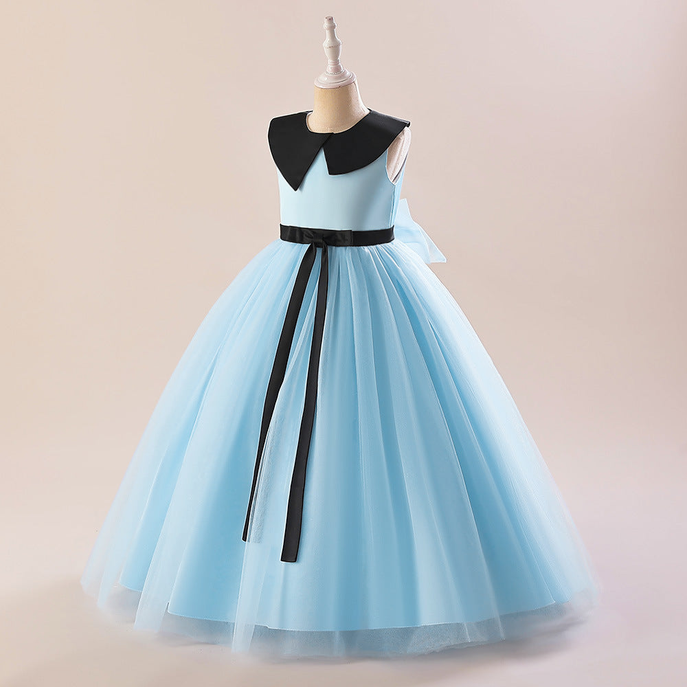 Girls' Mesh Maxi A-Line Dress with Bowknot – Cute Party & Event Gown