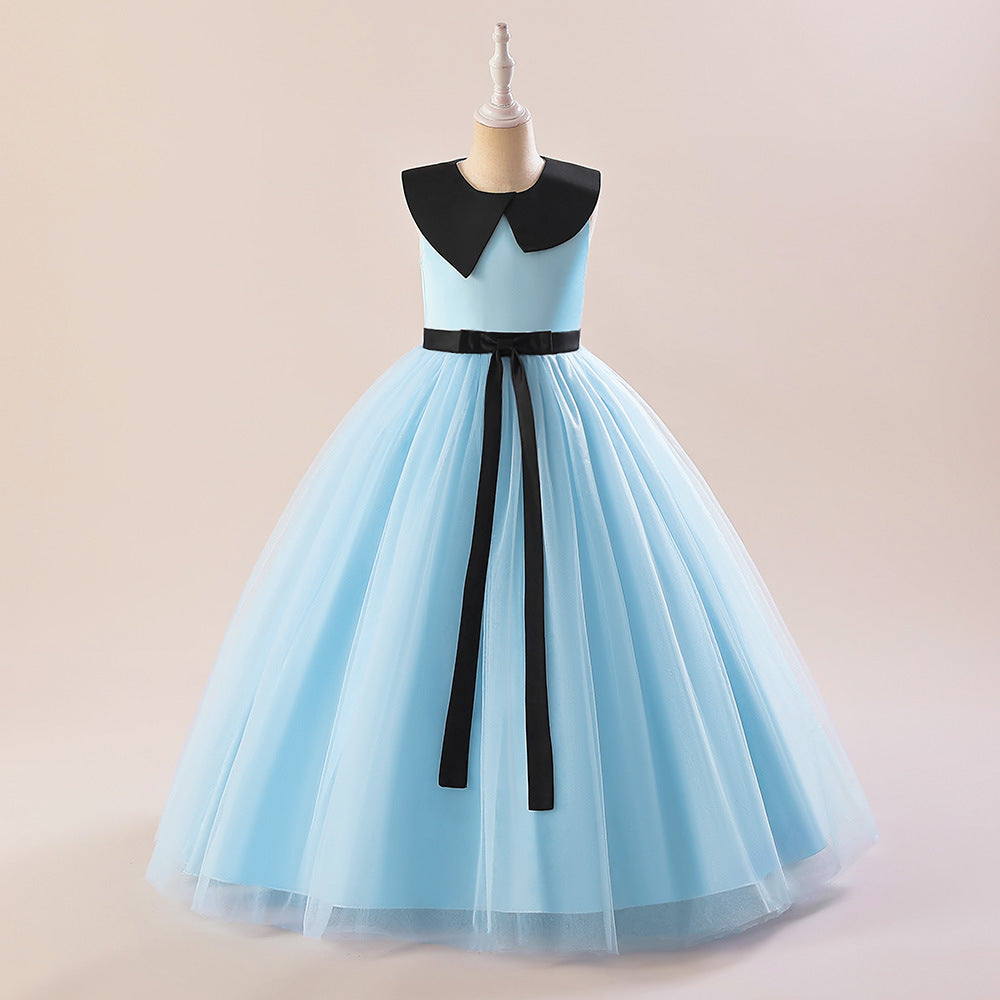 Girls' Mesh Maxi A-Line Dress with Bowknot – Cute Party & Event Gown
