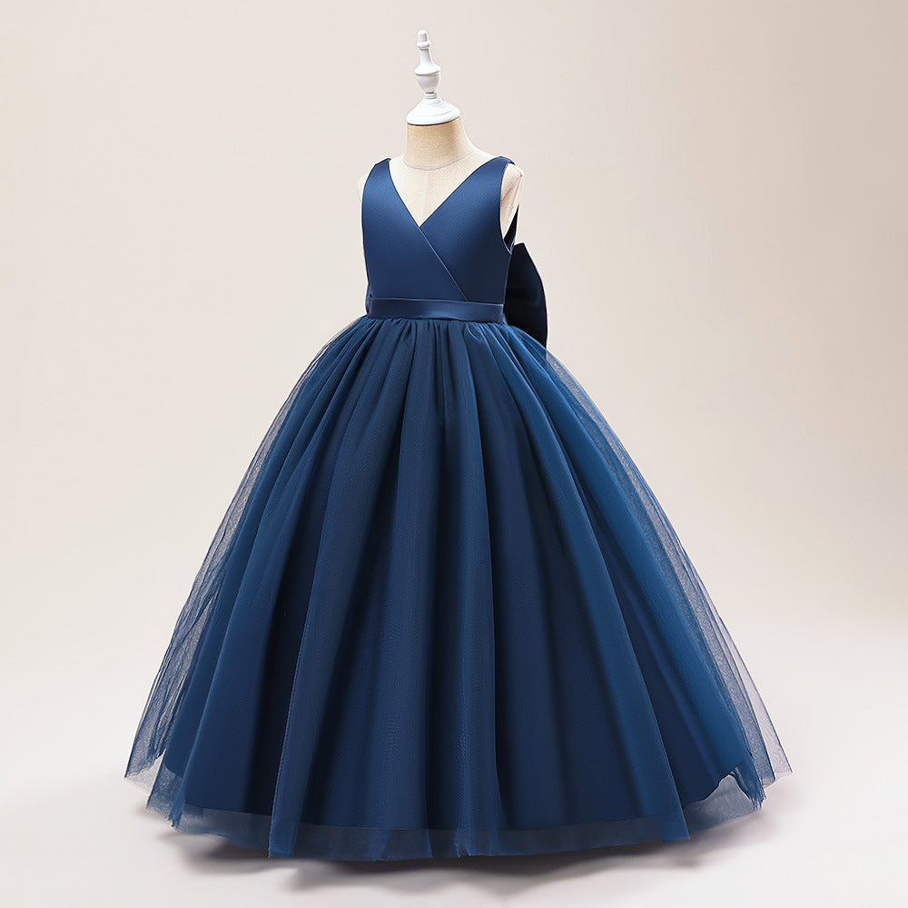 A-Line Mesh Maxi Flower Girl Dress with Bowknot – Cute Party & Wedding Gown for Kids