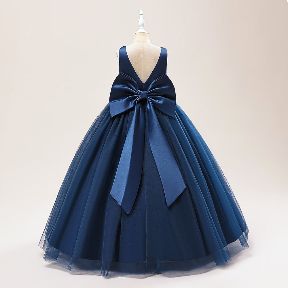 A-Line Mesh Maxi Flower Girl Dress with Bowknot – Cute Party & Wedding Gown for Kids