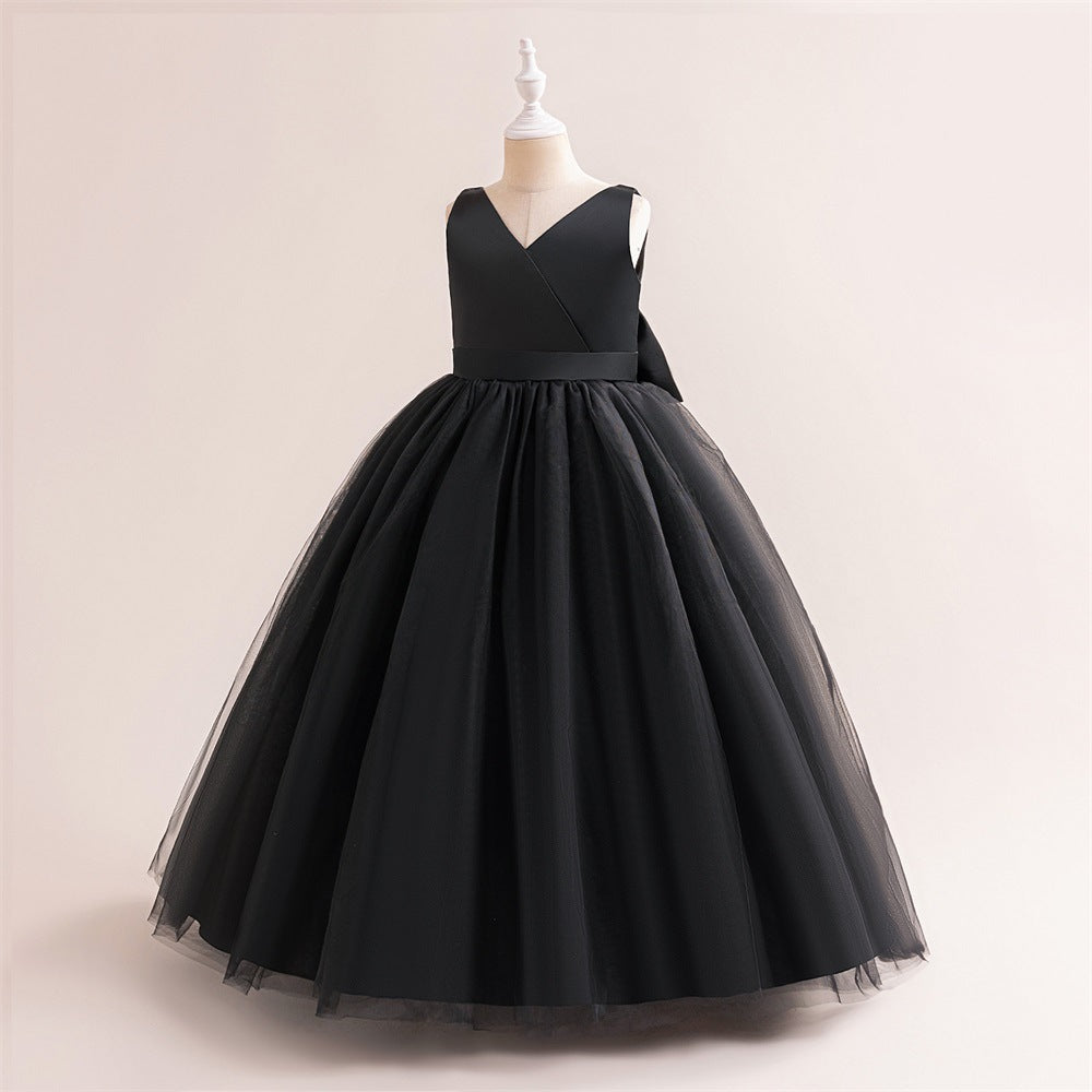 A-Line Mesh Maxi Flower Girl Dress with Bowknot – Cute Party & Wedding Gown for Kids