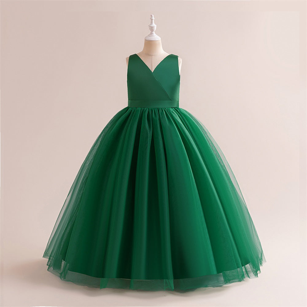 A-Line Mesh Maxi Flower Girl Dress with Bowknot – Cute Party & Wedding Gown for Kids