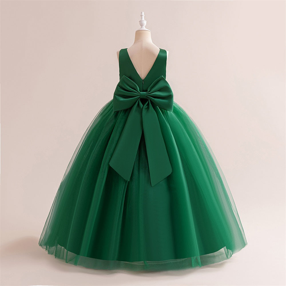 A-Line Mesh Maxi Flower Girl Dress with Bowknot – Cute Party & Wedding Gown for Kids