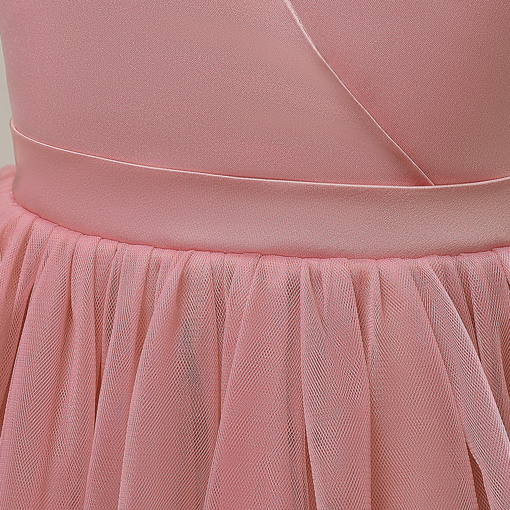 A-Line Mesh Maxi Flower Girl Dress with Bowknot – Cute Party & Wedding Gown for Kids
