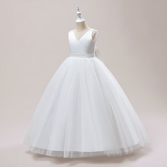 Frocklet A-Line Mesh Maxi Flower Girl Dress with Bowknot – Cute Party & Wedding Gown for Kids 9