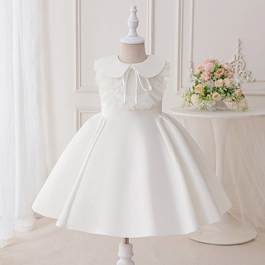 Adorable A-Line Satin Flower Girl Dress with Collar for Ages 4-8