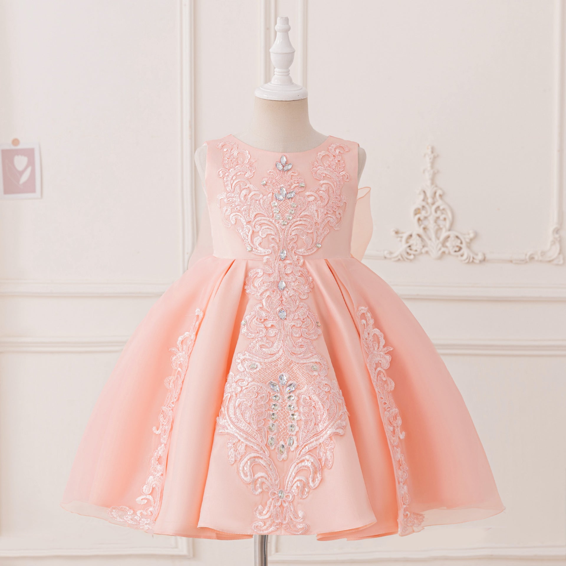 Adorable A-Line Party Dress with Bow & Ruffles for Girls | Satin Knee Length Baby Dress