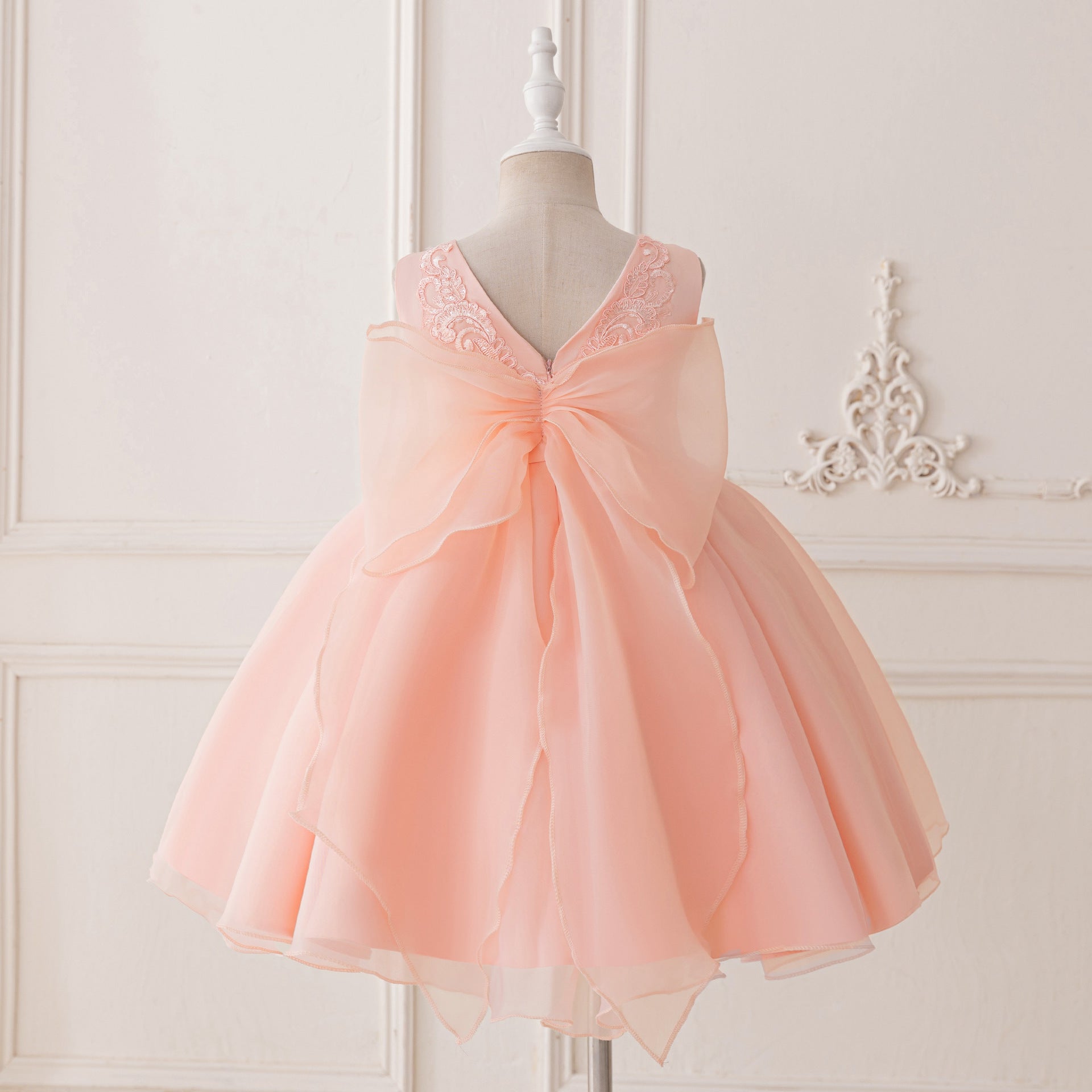 Adorable A-Line Party Dress with Bow & Ruffles for Girls | Satin Knee Length Baby Dress